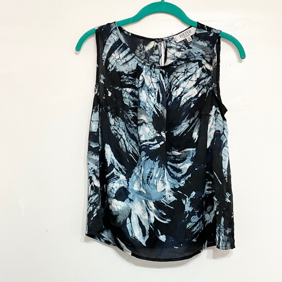 KASPER Women Sleeveless Crinkle Blouse Blue Tie Dye Print Keyhole Back Size PS - Picture 1 of 6